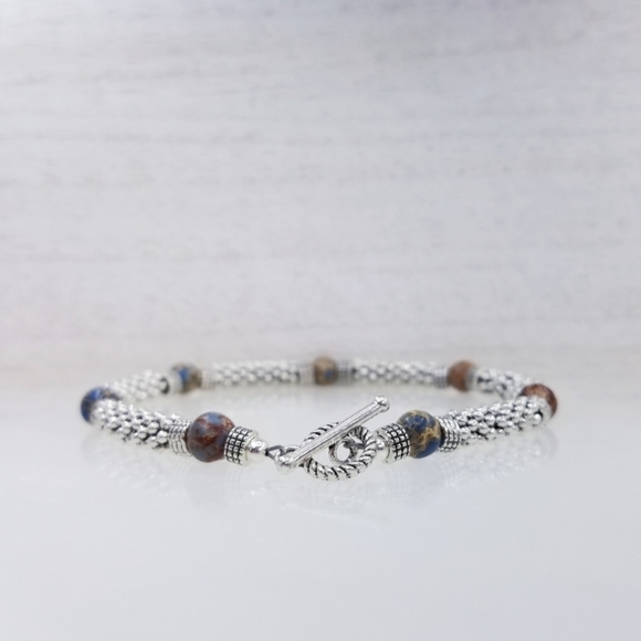 Blue Sea Sediment Jasper Beaded Toggle Bracelet - Picture 6 of 10